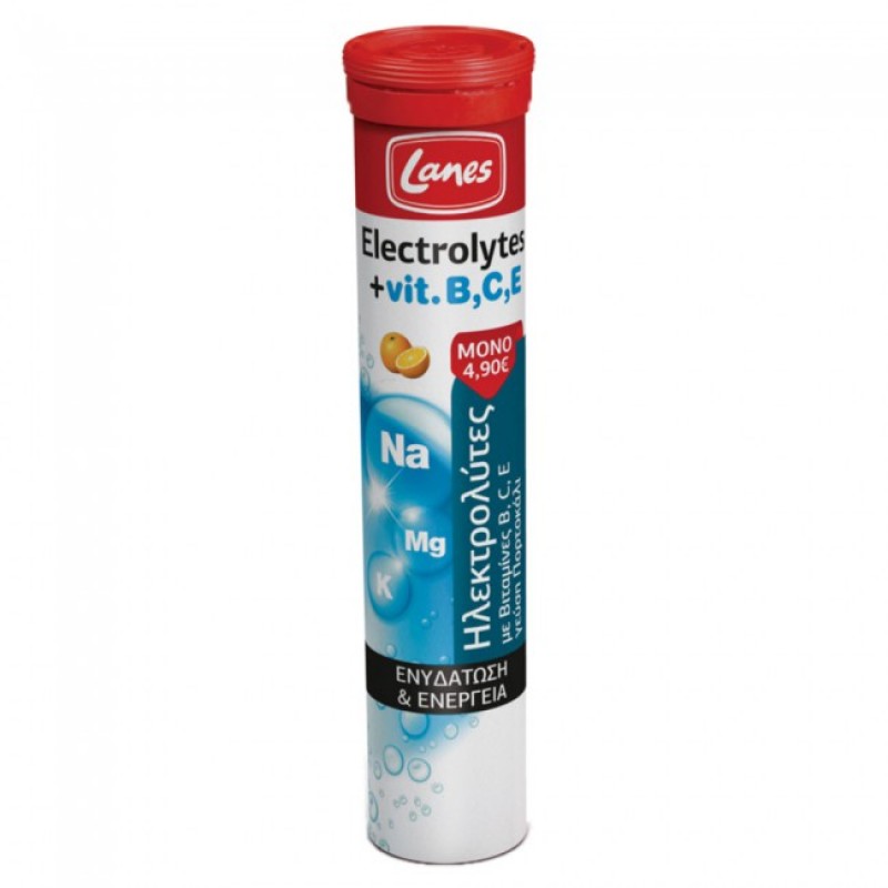 LANES Electrolytes + Vit B, C, E Orange Flavor Red 20 Αναβράζοντα Δισκία