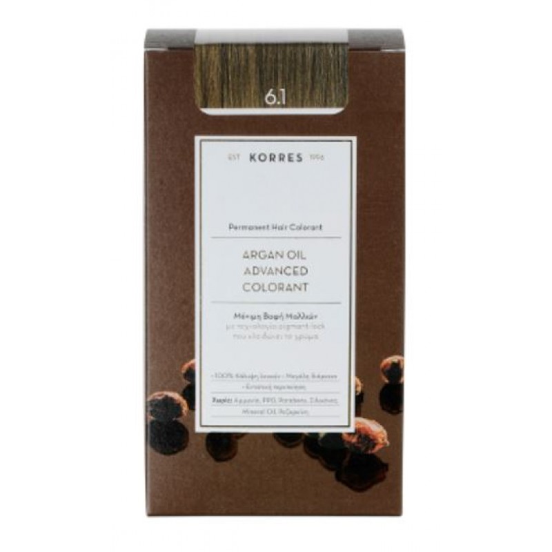 Korres Βαφή Μαλλιών Argan Advanced Colorant 6.1 Ξανθό Σκούρο Σαντρέ