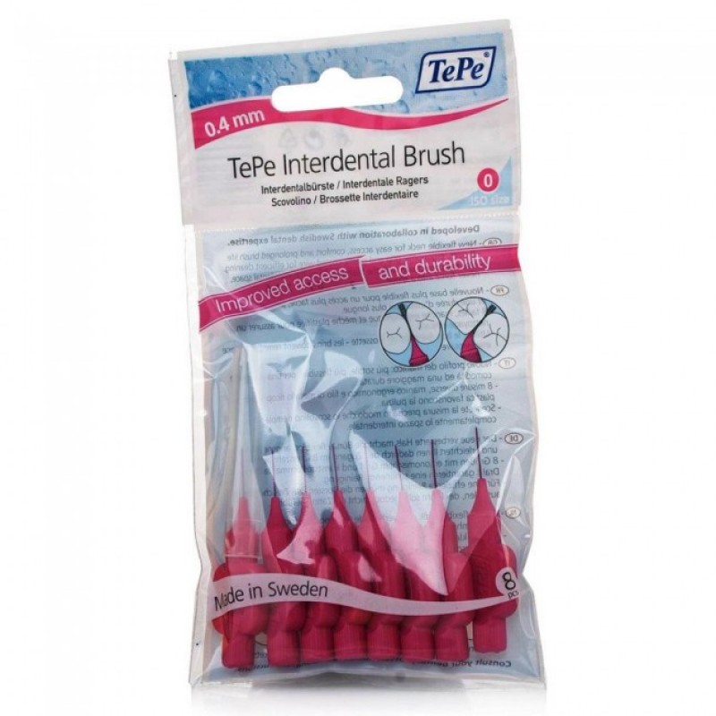 TePe Μεσοδόντια Βουρτσάκια 0,4 mm (No. 0) Φούξια 8τμχ