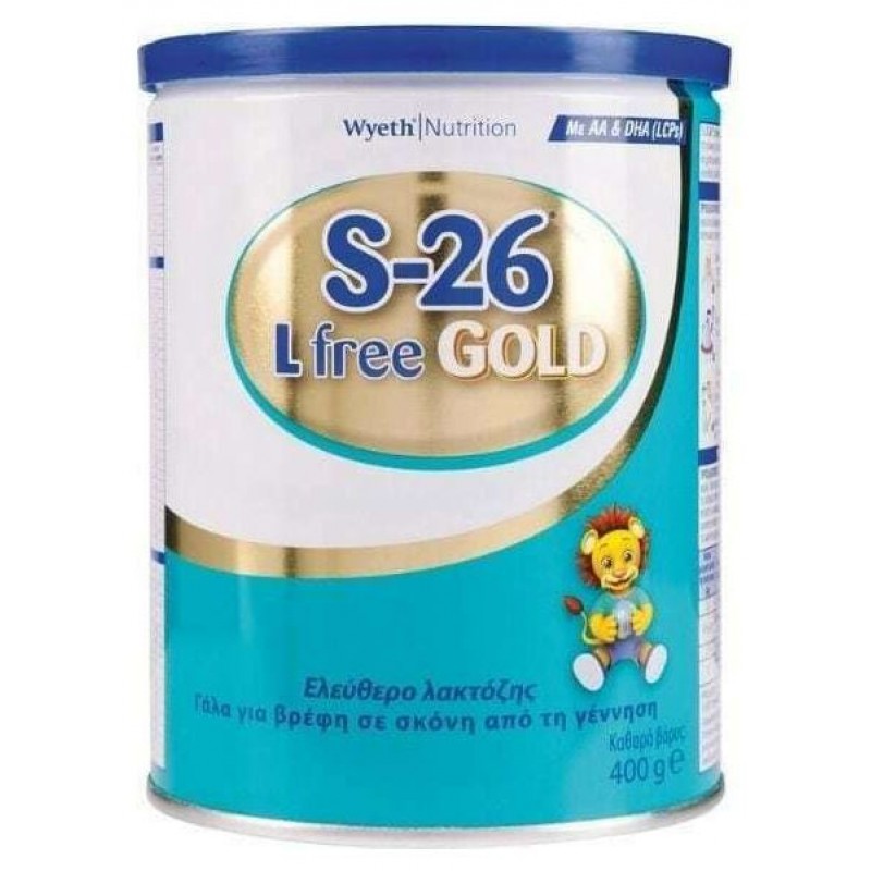 Wyeth Γάλα S-26 Gold Lfree από τη Γέννηση για Βρέφη με Δυσανεξία στη Λακτόζη, 400 gr
